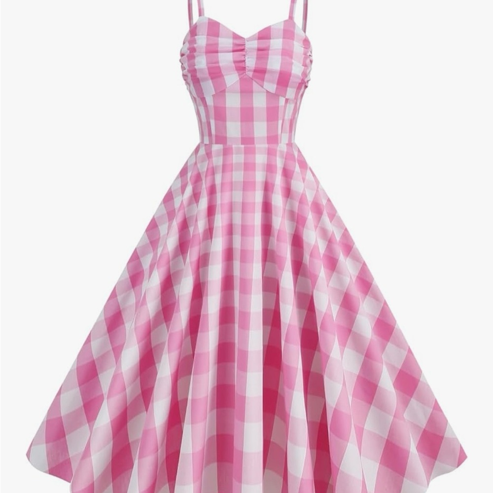 Amazon Pink and White Checkered Midi Dress